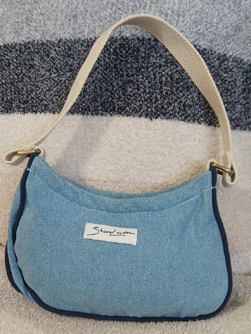 Sheer London Light Blue Denim Satchel with Cream Strap